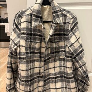 Old Navy Black and White Plaid Sherpa-Lined Shirt Jacket